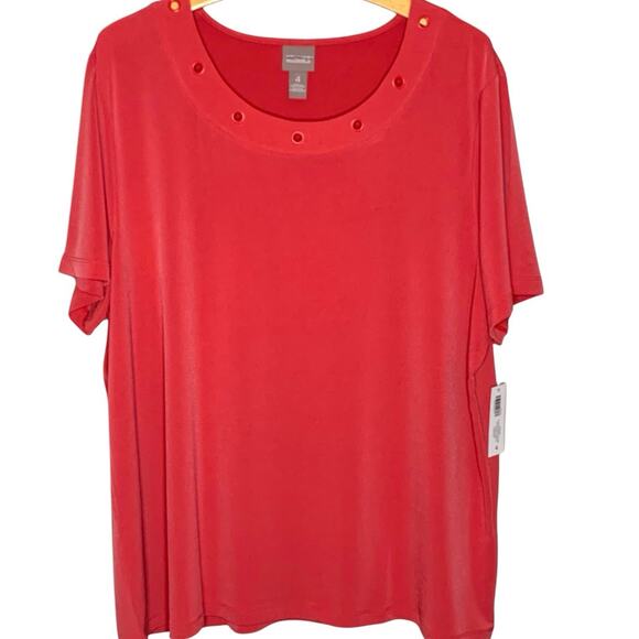 Chico's Top Women's Size 4 Citrus Pink Liquid Knit Grommet Scoop Neck NWT - Picture 1 of 7